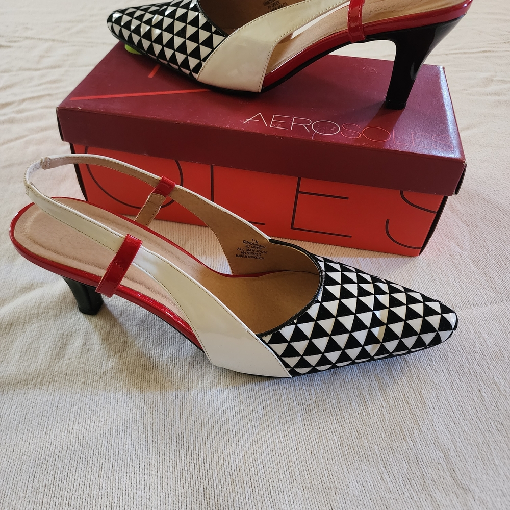 Aerosoles Black and White Slingback Heels